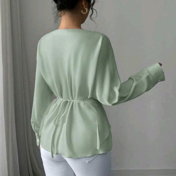 Women's Autumn/Winter Off-Shoulder Long Sleeve Loose Fit Cross-Front Tie - Picture 3 of 6